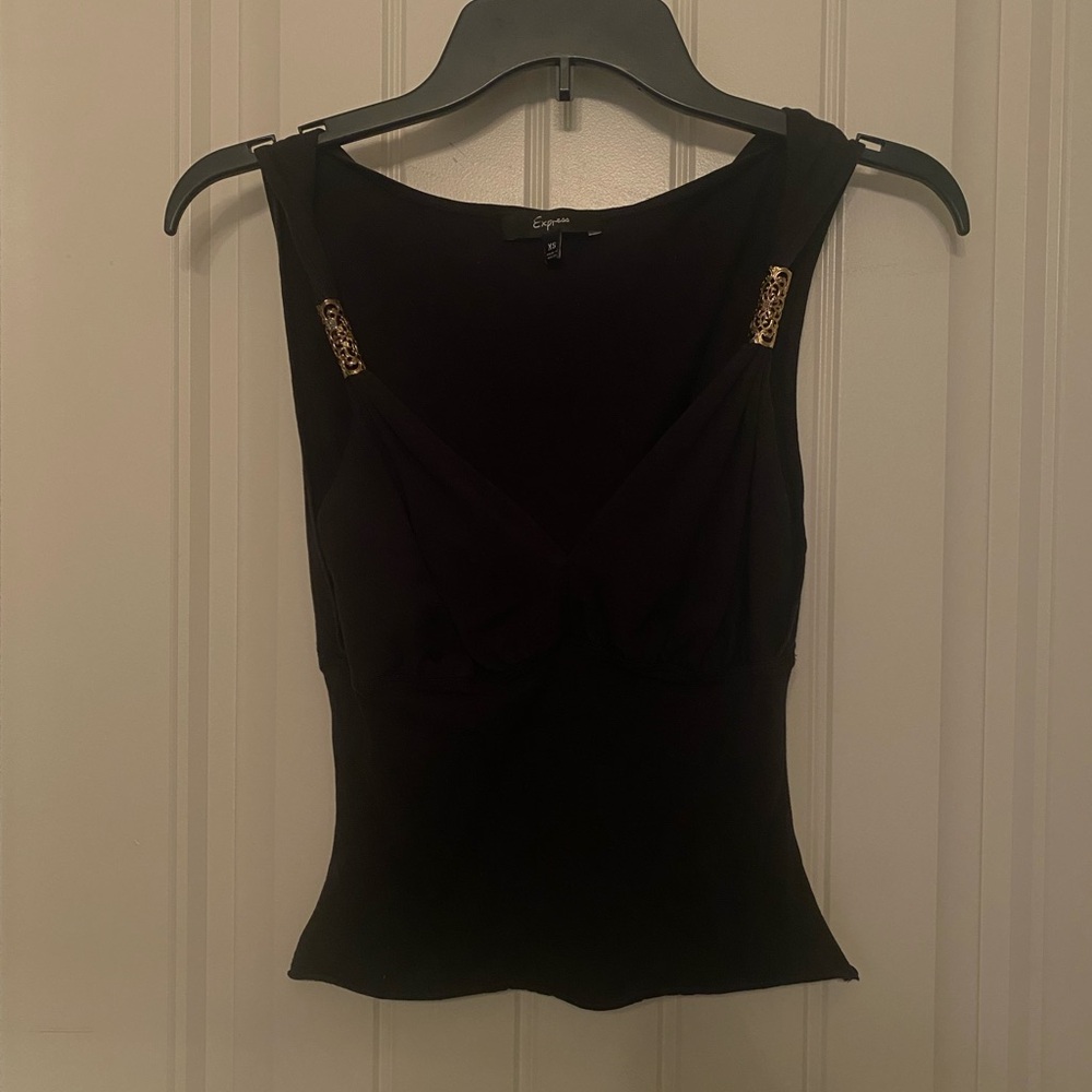 Express Black Tank Top with Gold Accents
